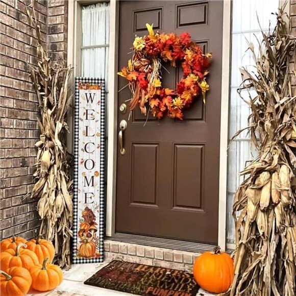 Fall Welcome Porch Sign Thanksgiving Day Wooden Door Sign 47" Large Buffalo - Picture 5 of 8